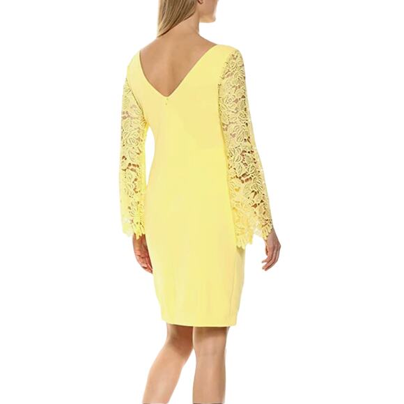 Marina Bright Yellow Lace Sleeve Sheath Dress Party Wedding Size S NWT - Picture 2 of 11